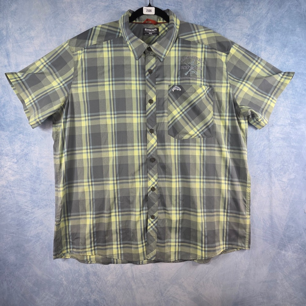Simms Fishing Products Mens XXL Grey Yellow Plaid Hackberry Rod & Gun‎ Shirt